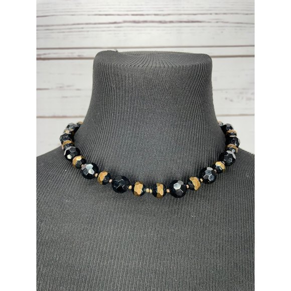 Vintage JS Signed Women's Black Iridescent Beaded Lobster Clasp Fashion Collar N - Picture 10 of 10